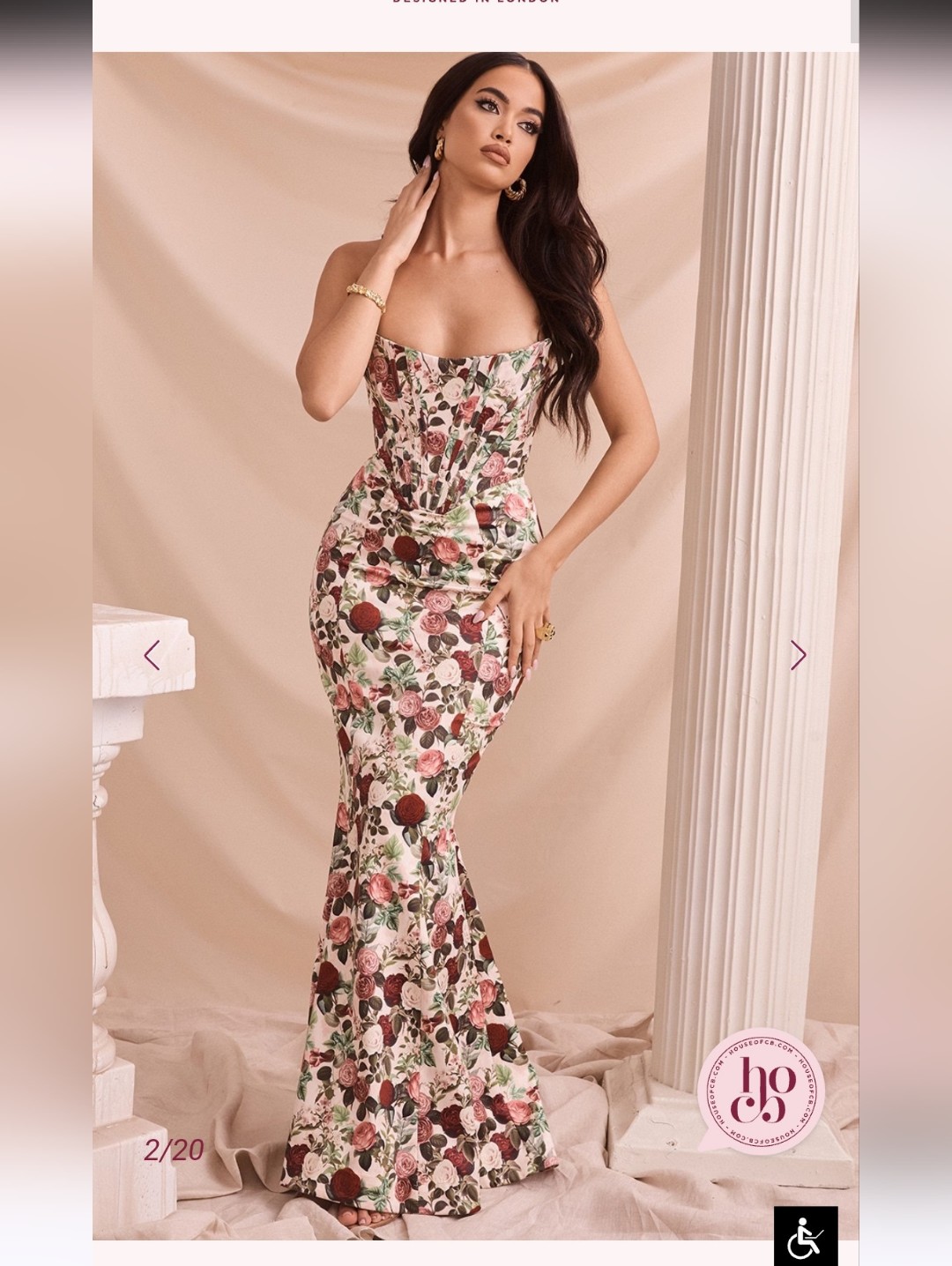 House Of Cb Malika Vintage Floral Strapless Corset Gown Dress L+